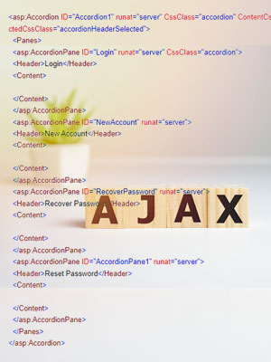 AJAX Accordion का उपयोग करके पासवर्ड रीसेट और खाता निर्माण नियंत्रण